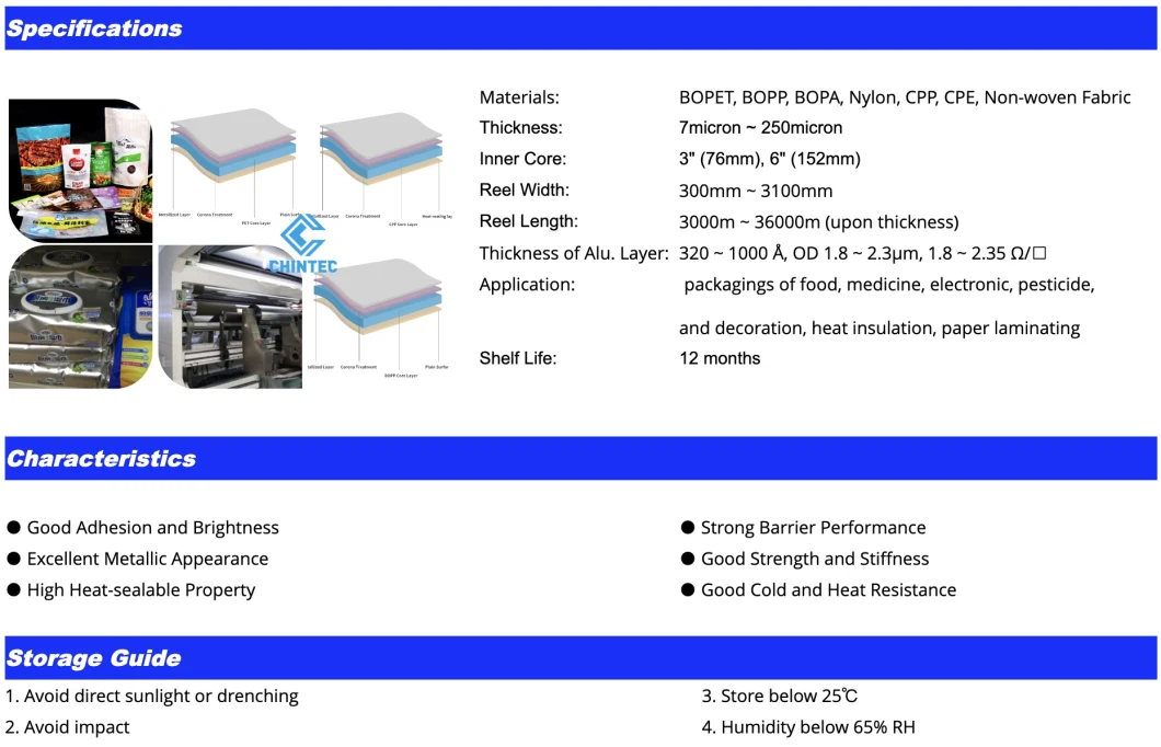 Premium Vacuum Metallized Pure Aluminium Foil for Packaging Printing Lamination and Decoration